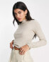 River Island brushed rib high neck long sleeved top in beige