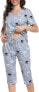 Фото #12 товара Vlazom Women's Striped Pyjama Set, Round Neck with Chest Pocket, Two-Piece Short-Sleeved Shirt with 3/4 Trousers