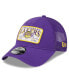 Фото #1 товара Men's Purple Los Angeles Lakers Plate Oversized Patch Trucker 9Forty Adjustable Hat
