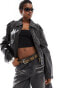 Lioness boxy leather look bomber jacket in black