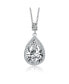 Фото #1 товара Sterling Silver White Gold Plated Clear Pear with Oval and Round Cubic Zirconia Accent Drop Necklace