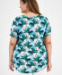 Plus Size Tropical Overlay Short-Sleeve Top, Created for Macy's