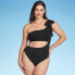 Фото #2 товара Women's One Shoulder Bow Cut Out One Piece Swimsuit - Shade & Shore Black XS