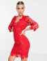 Фото #2 товара Love Triangle fitted mini dress in all over red lace