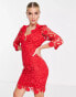 Фото #1 товара Love Triangle – Figurbetontes Minikleid mit roter Oberlage aus Spitze