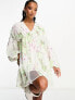 ASOS DESIGN Petite trapeze mini dress with blouson sleeve in mixed lace print