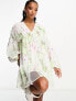 Фото #4 товара ASOS DESIGN Petite trapeze mini dress with blouson sleeve in mixed lace print