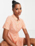 Фото #3 товара Pieces Petite exclusive mini shirt dress in orange 70s floral