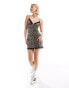 Reclaimed Vintage mini dress with lace trim and bow in leopard print