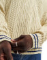 ASOS DESIGN oversized cable knit cricket jumper in cream with navy tipping Бежевый, L - Chest 42 - фото #4