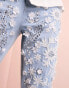 ASOS LUXE white jewel embellished flared jeans in mid wash blue