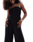 ASOS DESIGN shirred bandeau beach jumpsuit in black