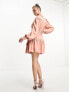 In The Style x Georgia Louise satin ruffle hem wrap dress in pink