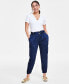 Фото #1 товара Women's High-Rise Belted Satin Cargo Pants, Regular & Petite, Created for Macy's