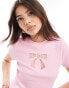 ASOS DESIGN baby tee with lace bow graphic in pink Розовый, S - EU 36-38 - фото #1