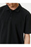 Фото #5 товара 4sam10003mk 999 Siyah Erkek Pamuk Jersey Kısa Kollu Polo Yaka Basic T-shirt