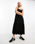 Фото #1 товара Moon River square neck sleeveless shirred tiered midi dress in black