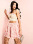 ASOS LUXE co-ord ruched 3D floral tie shoulder bralet in pink