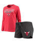 ფოტო #1 პროდუქტის Women's Heathered Black, Heathered Red Chicago Bulls Raglan Long Sleeve T-Shirt & Shorts Sleep Set