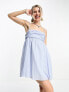 COLLUSION spaghetti strap volume mini sun dress in blue stripe