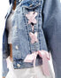 Miss Selfridge satin ribbon tie detail denim girlfriend jacket in mid blue wash Acid-Waschung, 36 - фото #3