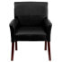 Black Leather Executive Side Reception Chair With Mahogany Legs