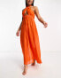 Vero Moda cross over halterneck beach maxi dress in bright orange