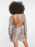 ASOS DESIGN embellished swirl mini dress with texture detail in taupe