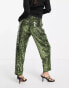 ASOS DESIGN Petite sequin slouchy trouser in khaki