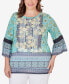 Фото #1 товара Plus Size Bohemian Floral Medallion Flounce Sleeve Top