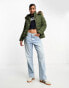 New Look puffer jacket with faux fur hood in khaki