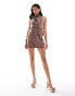 ASOS DESIGN satin cowl neck mini dress with tie waist in brown