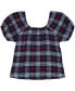 Big Girls Seersucker Plaid Puff Sleeve Top