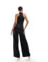 Фото #4 товара ASOS DESIGN satin racer wide leg jumpsuit in black