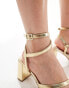 Фото #2 товара ASOS DESIGN Hampstead mid heeled sandals in gold