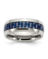 Stainless Steel Polished Blue Carbon Fiber Inlay 8mm Band Ring