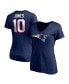 ფოტო #2 პროდუქტის Women's Mac Jones Navy New England Patriots Logo Player Icon Name Number V-Neck T-shirt