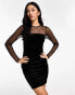 New Look mesh top velvet mini dress in black