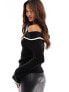 Nobody's Child bardot knitted top with tipping in black