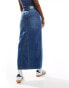 DTT denim midi skirt with front split in mid blue