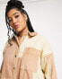 Фото #3 товара ASOS DESIGN Curve cord oversized mini shirt dress in patchwork beige tones