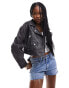 Pimkie distressed cropped leather look biker jacket in black