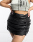 Urbancode curve real leather ruched skirt in black