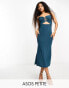 ASOS DESIGN Petite gold trim cut out cami midi dress in petrol blue Голубой, 40 - фото #1