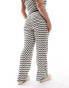 Noisy May Curve knitted wide leg trouser co-ord in black & white wave