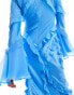 Фото #5 товара ASOS DESIGN long sleeve ruffle maxi in satin and chiffon mix in blue