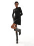 Фото #1 товара Monkie long sleeve textured structure boat neck mini dress in black