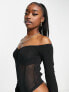 Фото #3 товара ASOS DESIGN off shoulder corset mesh detail bodysuit in black