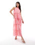 Фото #1 товара Vila high neck tiered maxi dress in pink vintage floral print