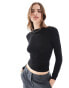 Miss Selfridge long sleeve slash neck top in black